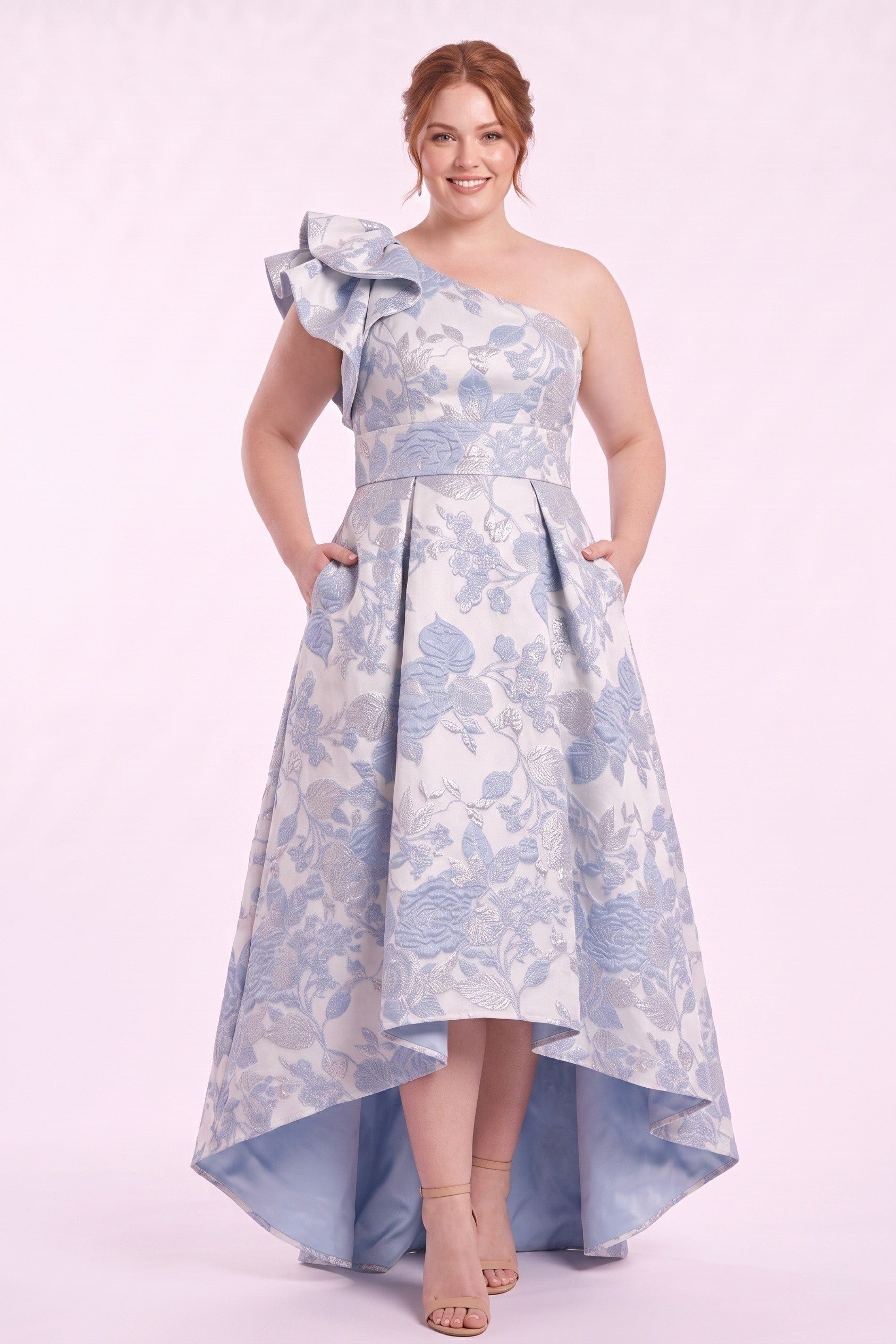 A-Line High-Low Jacquard Mother of the Bride Dress CM0486