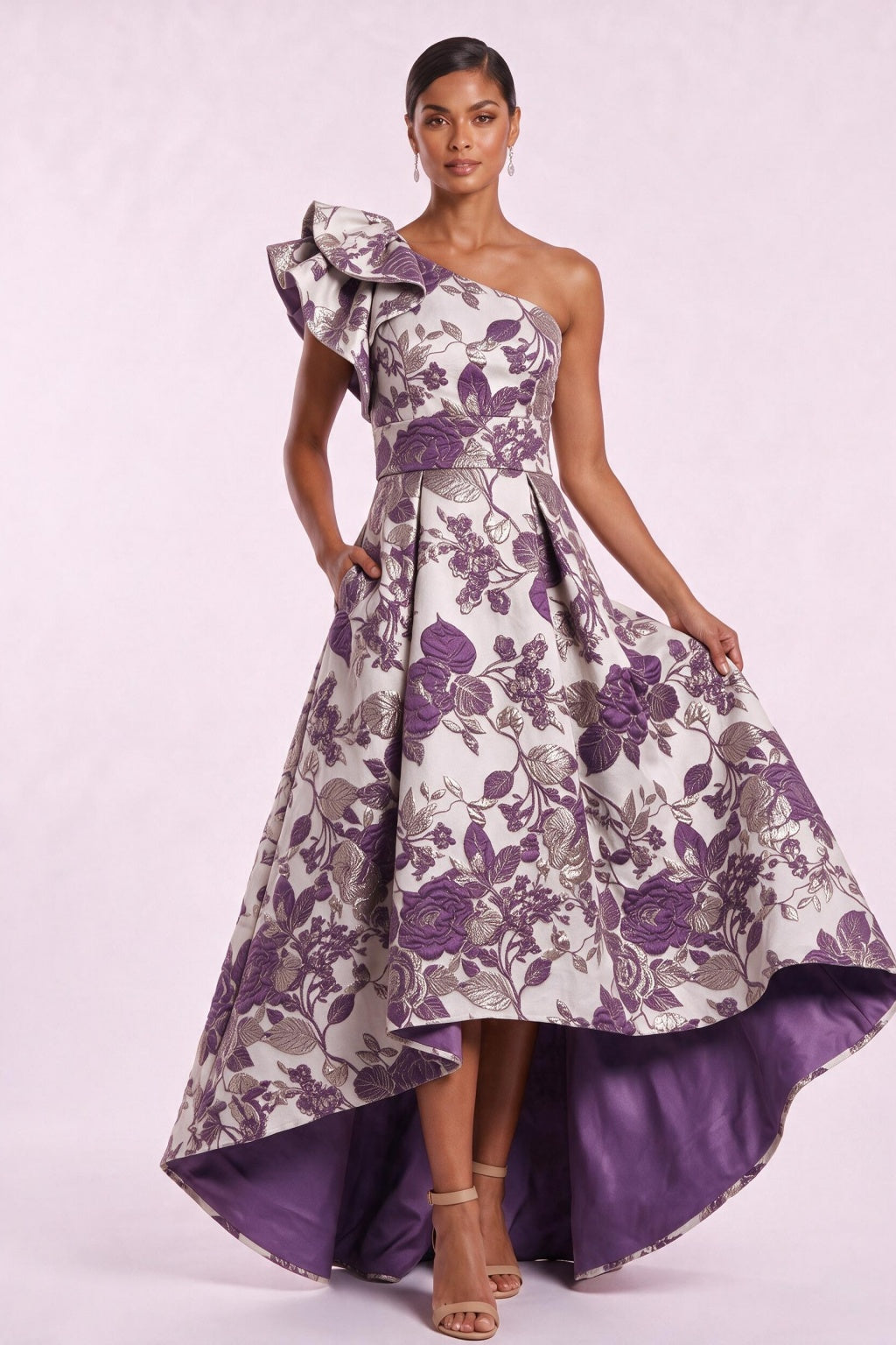 A-Line High-Low Jacquard Mother of the Bride Dress CM0486