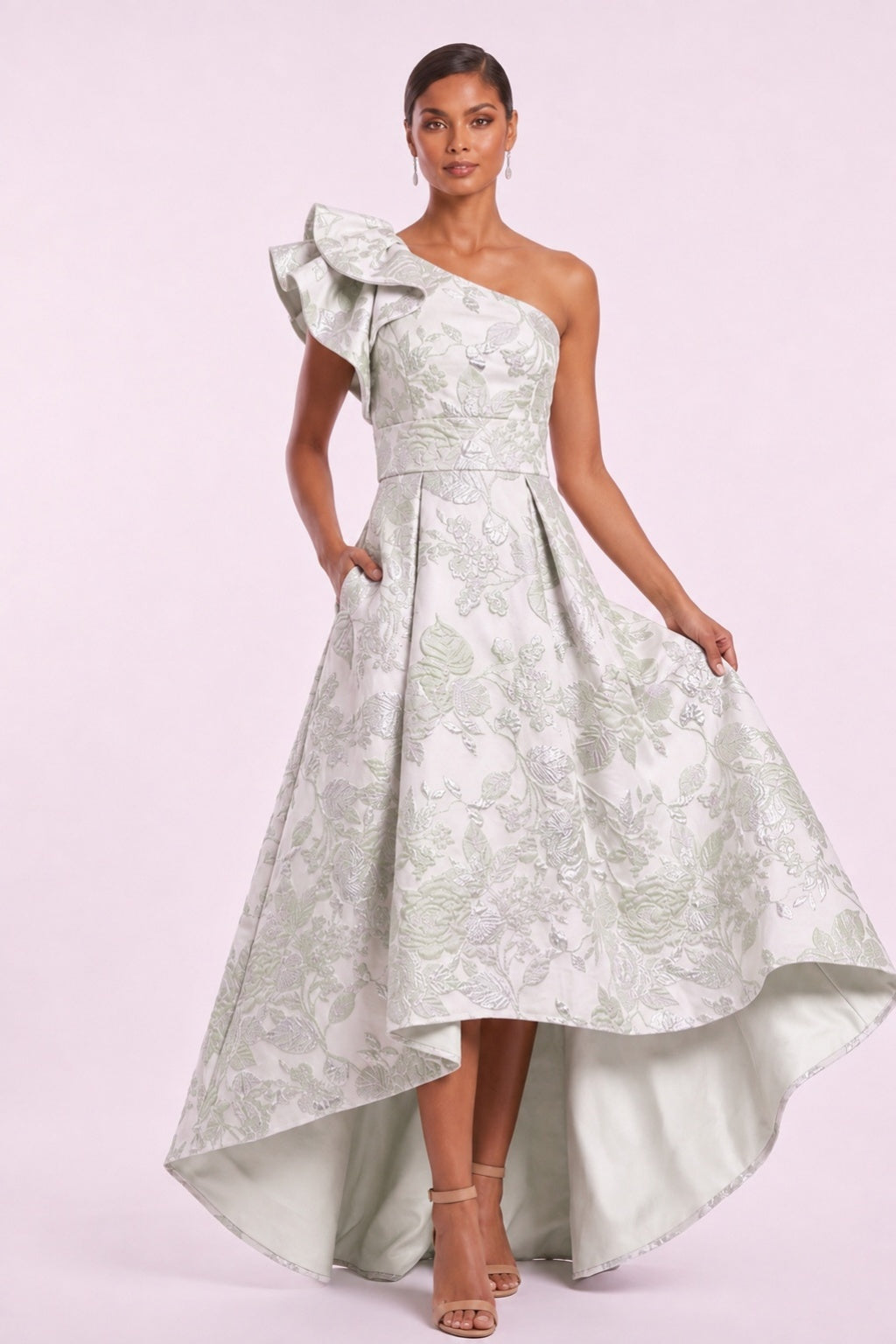 A-Line High-Low Jacquard Mother of the Bride Dress CM0486