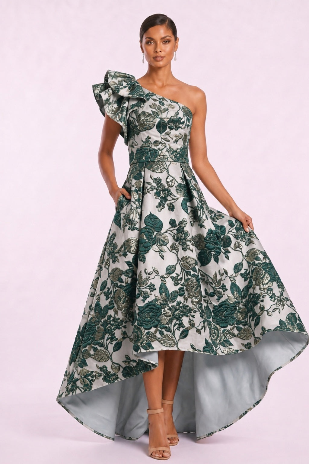 A-Line High-Low Jacquard Mother of the Bride Dress CM0486