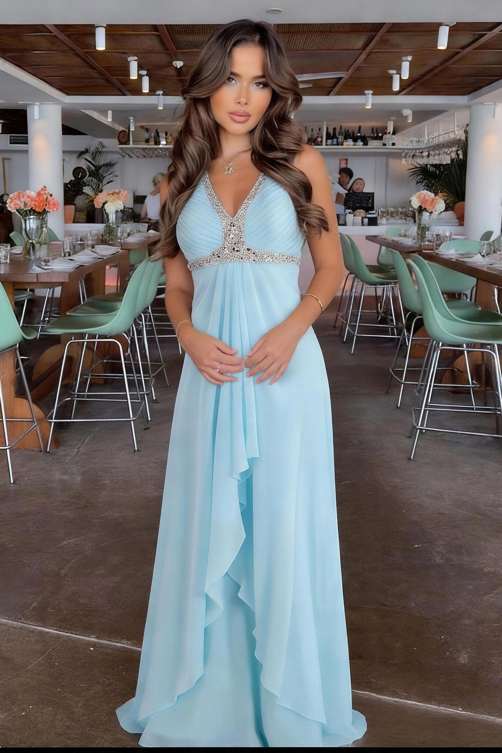 Sheath-Column Floor Length Chiffon Evening Dress COEF14001