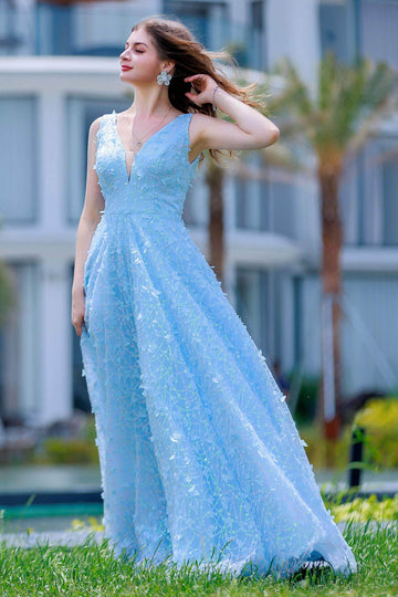 A-Line Sweep-Brush Train Sequined Lace Prom Dress CS0484