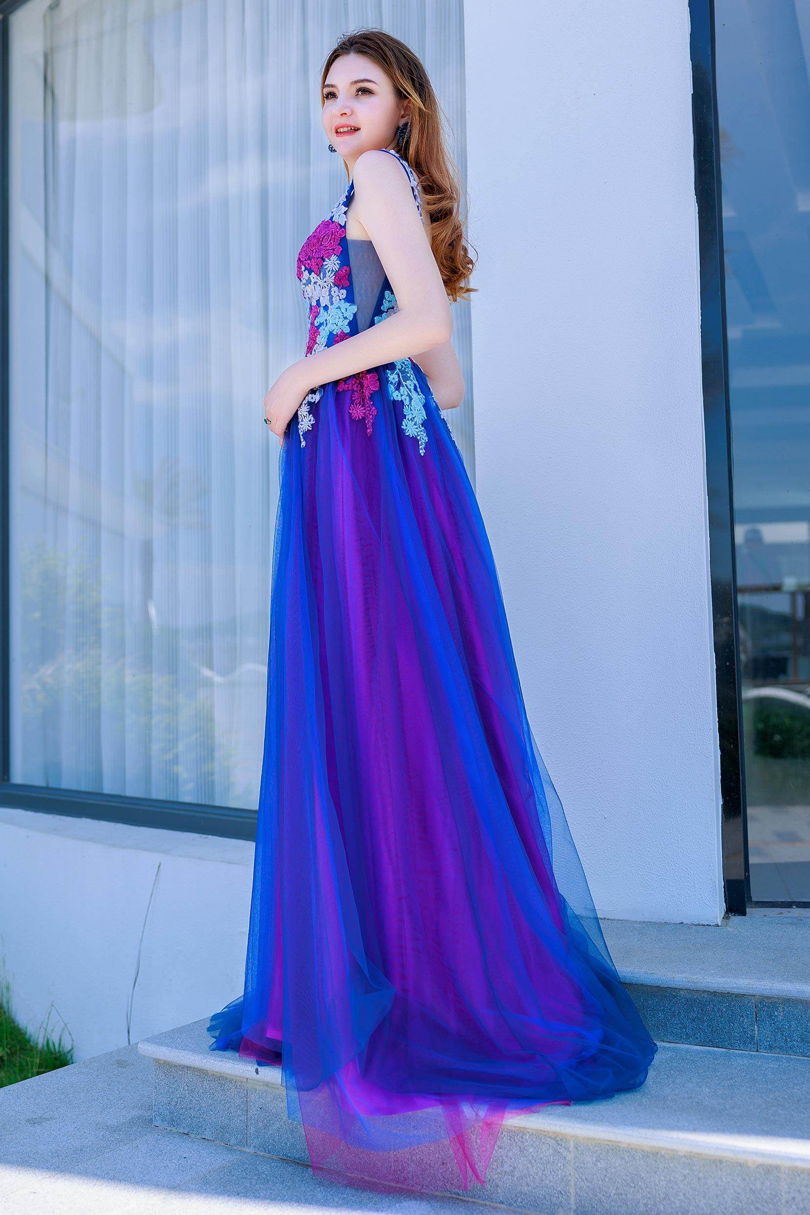 A-Line Sweep-Brush Train Tulle Prom Dress CS0500