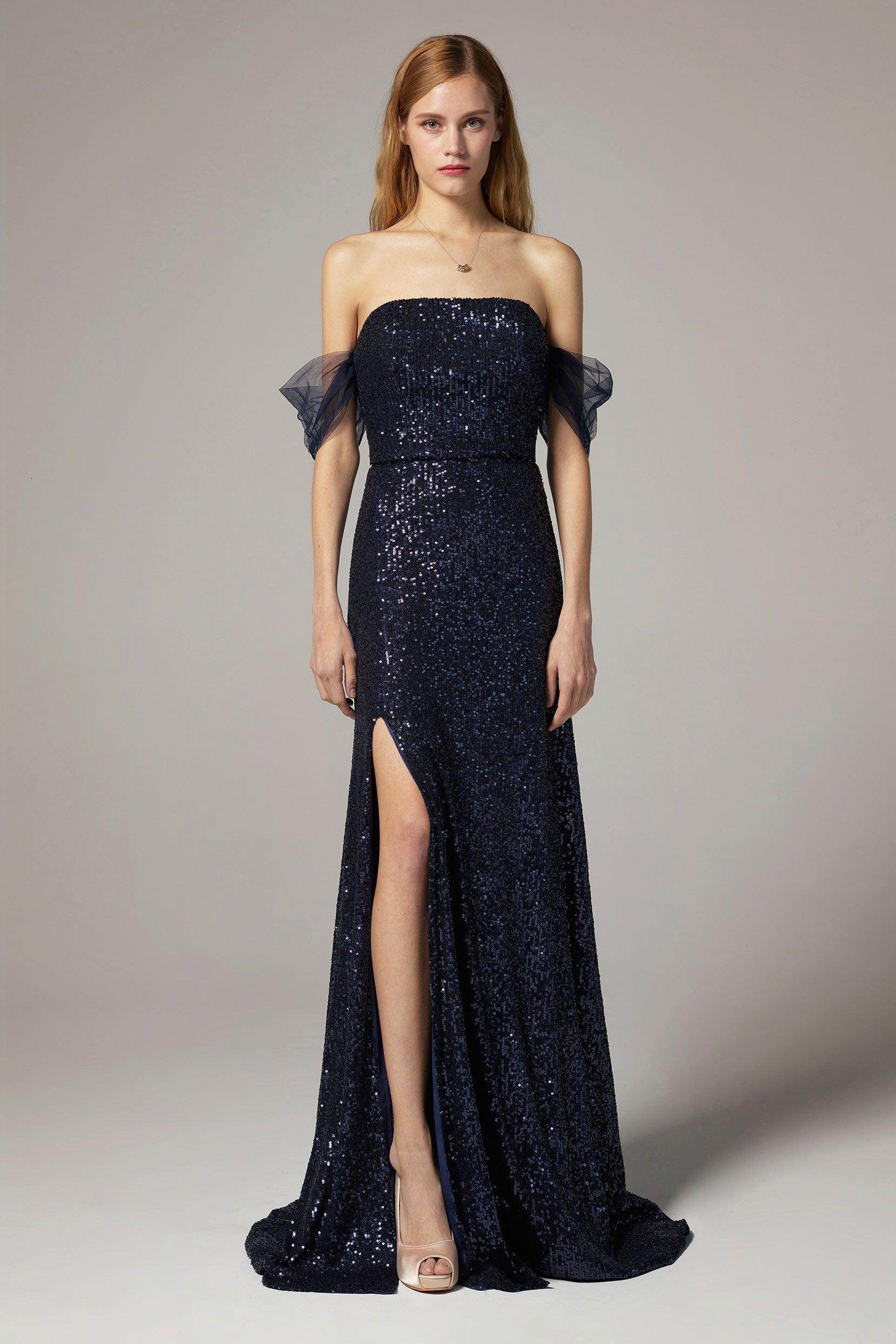 A-Line Floor Length Sequined Dress CS0297