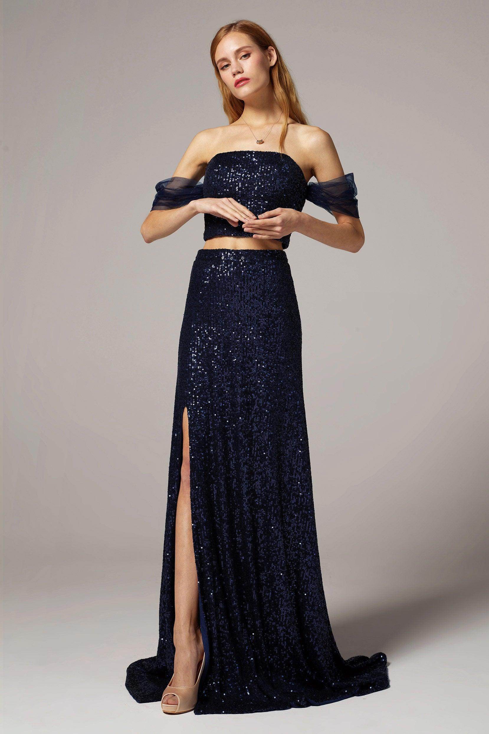 A-Line Floor Length Sequined Dress CS0297