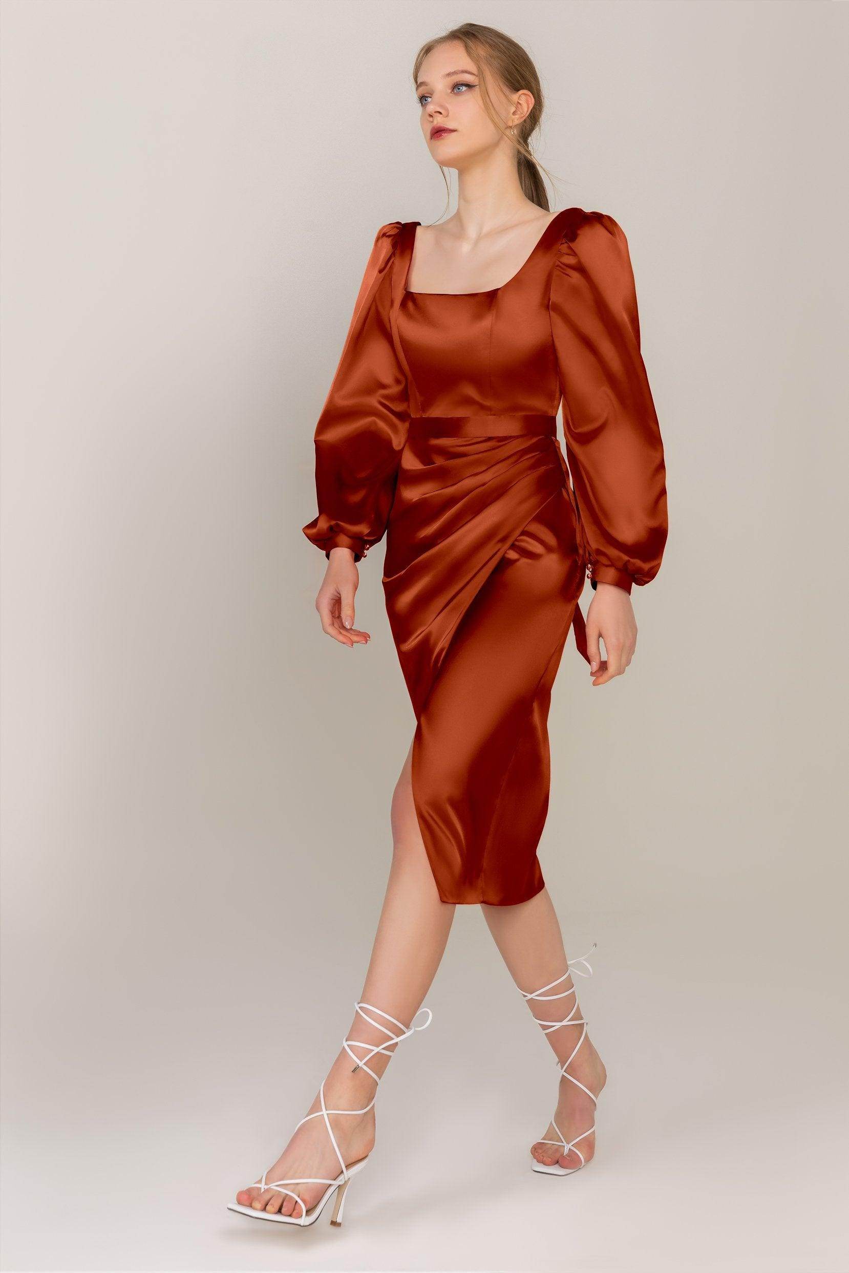 Sheath Knee Length Luxe Satin Dress CS0318