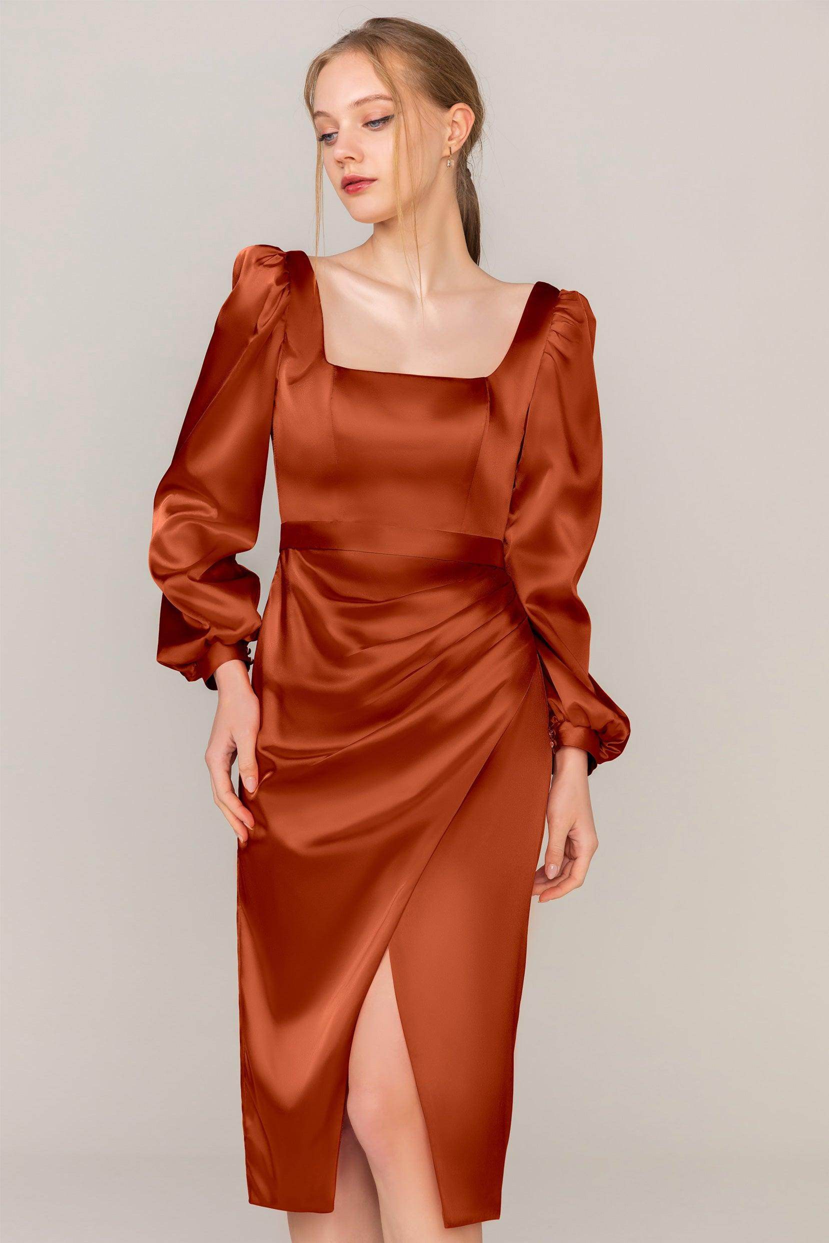 Sheath Knee Length Luxe Satin Dress CS0318