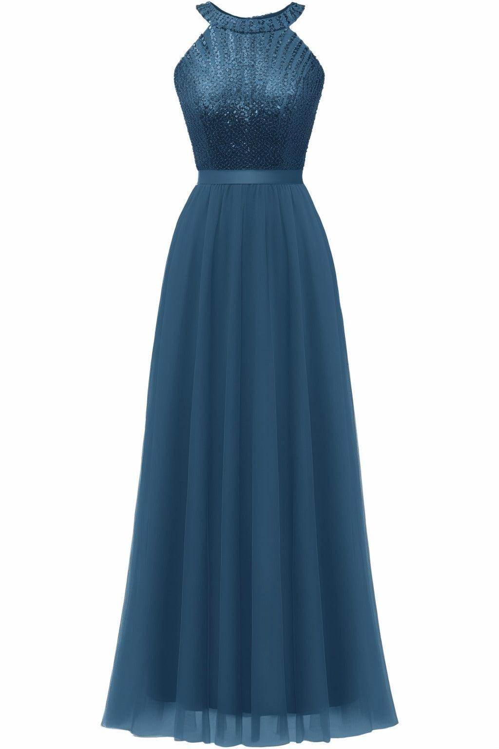 A-Line Floor Length Sequined Prom Dress CS0422