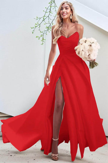 A-Line Court Train Satin Prom Dress CS0423