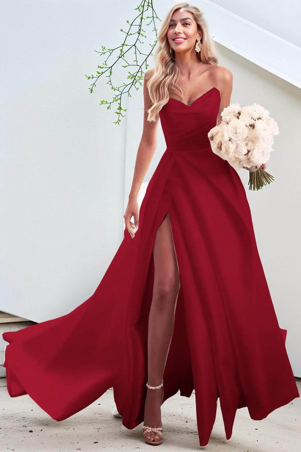 A-Line Court Train Satin Prom Dress CS0423