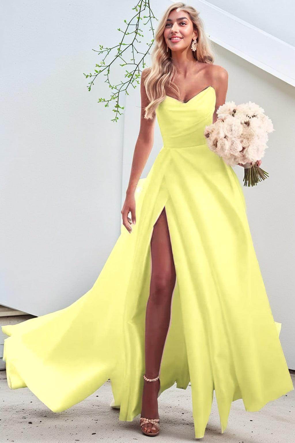A-Line Court Train Satin Prom Dress CS0423