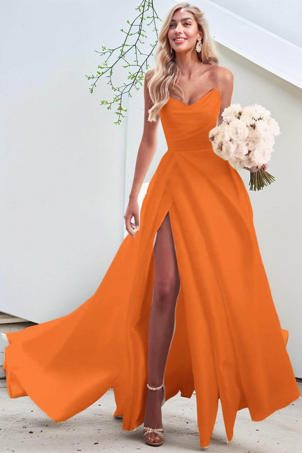 A-Line Court Train Satin Prom Dress CS0423