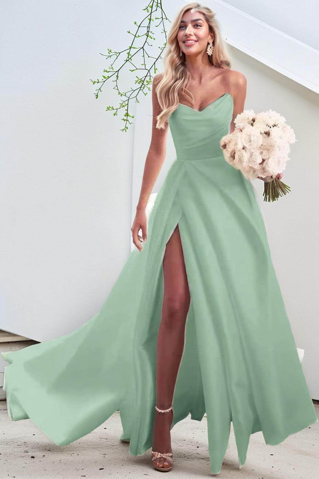 A-Line Court Train Satin Prom Dress CS0423
