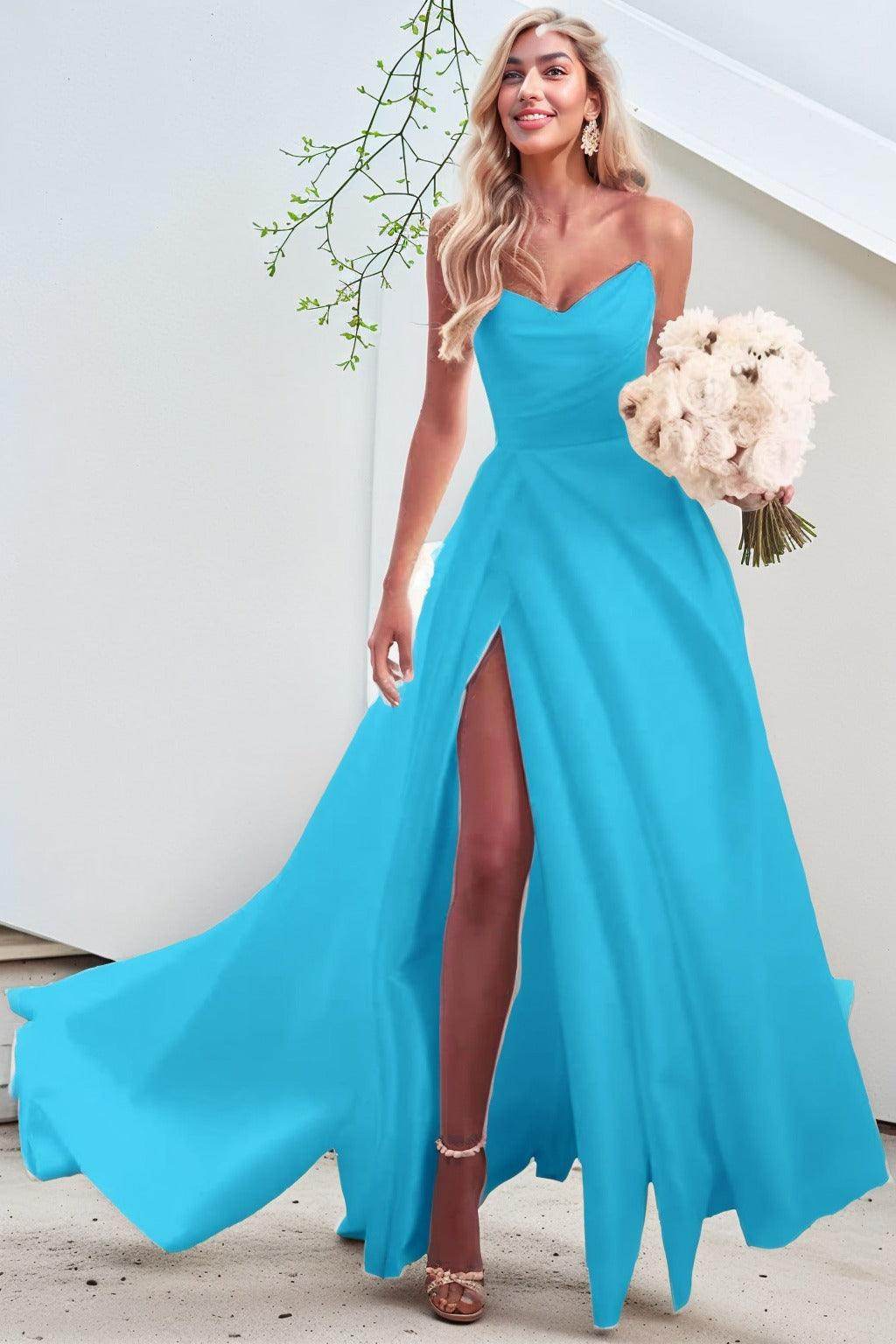 A-Line Court Train Satin Prom Dress CS0423