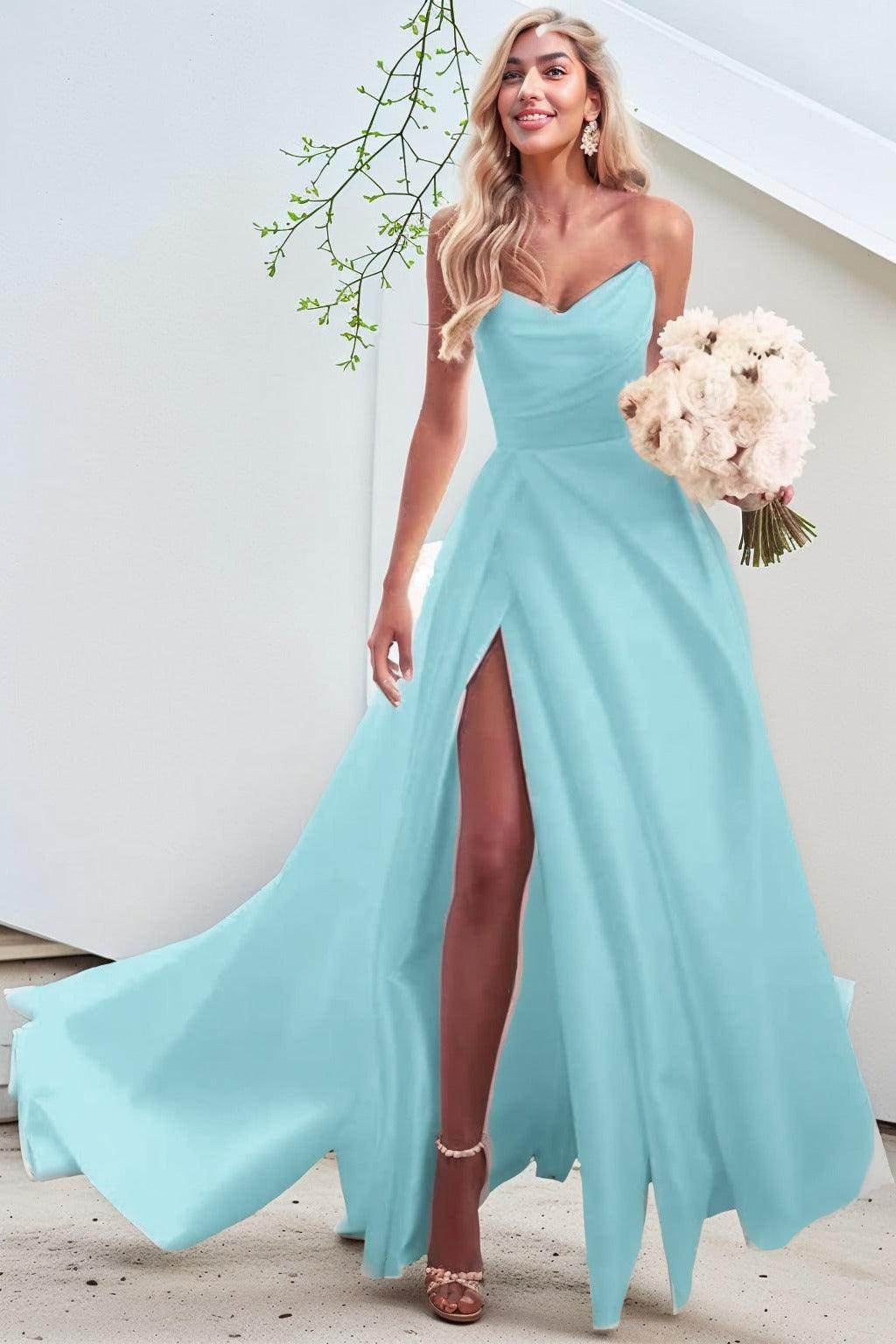 A-Line Court Train Satin Prom Dress CS0423
