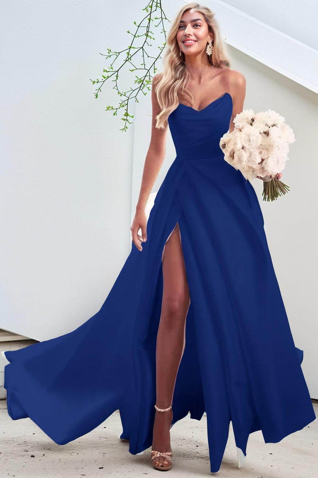 A-Line Court Train Satin Prom Dress CS0423