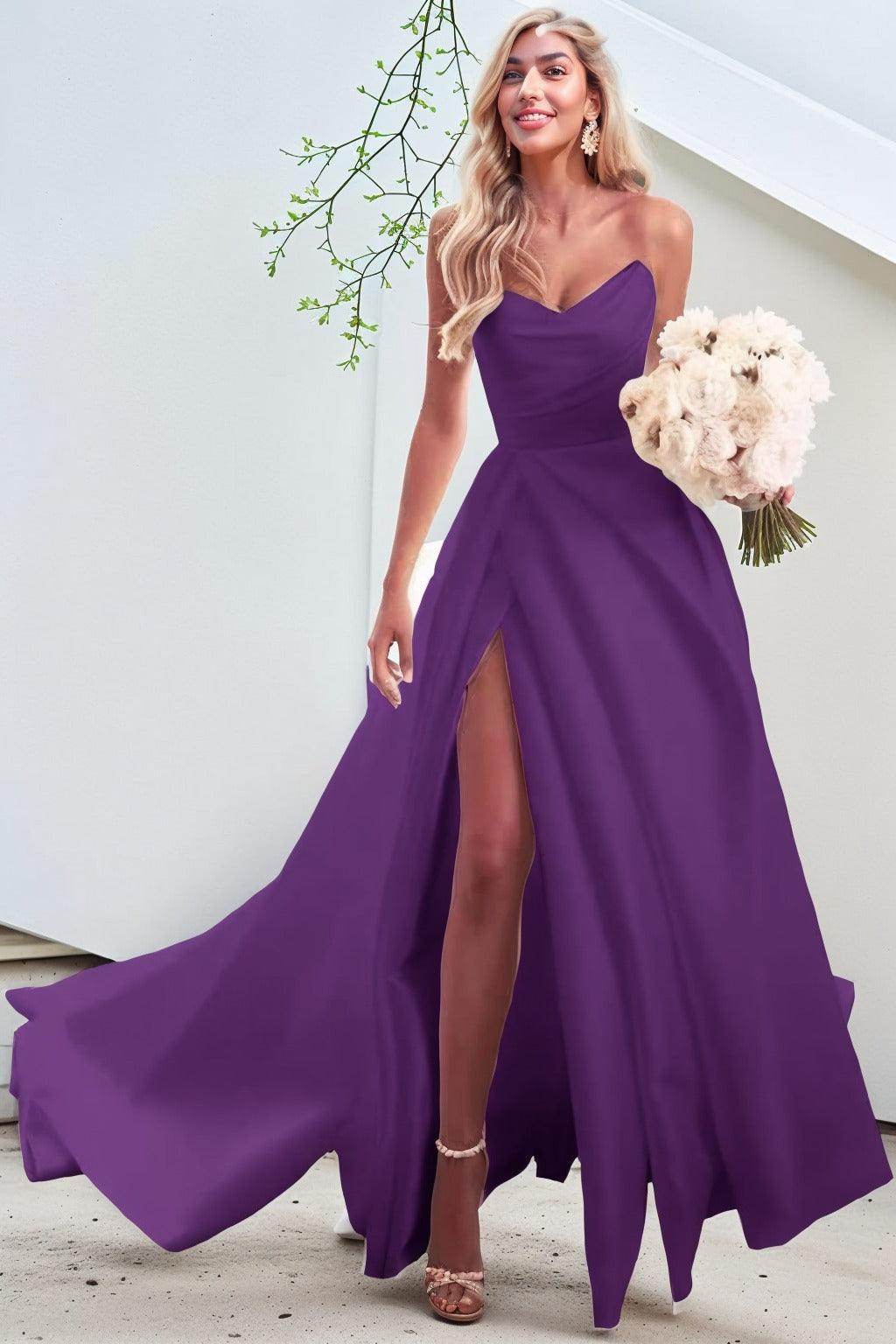 A-Line Court Train Satin Prom Dress CS0423