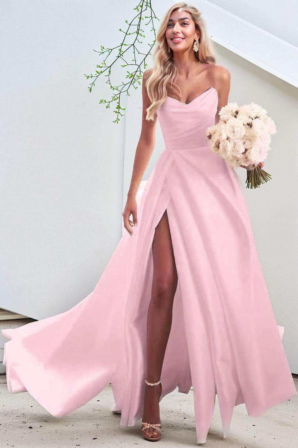 A-Line Court Train Satin Prom Dress CS0423