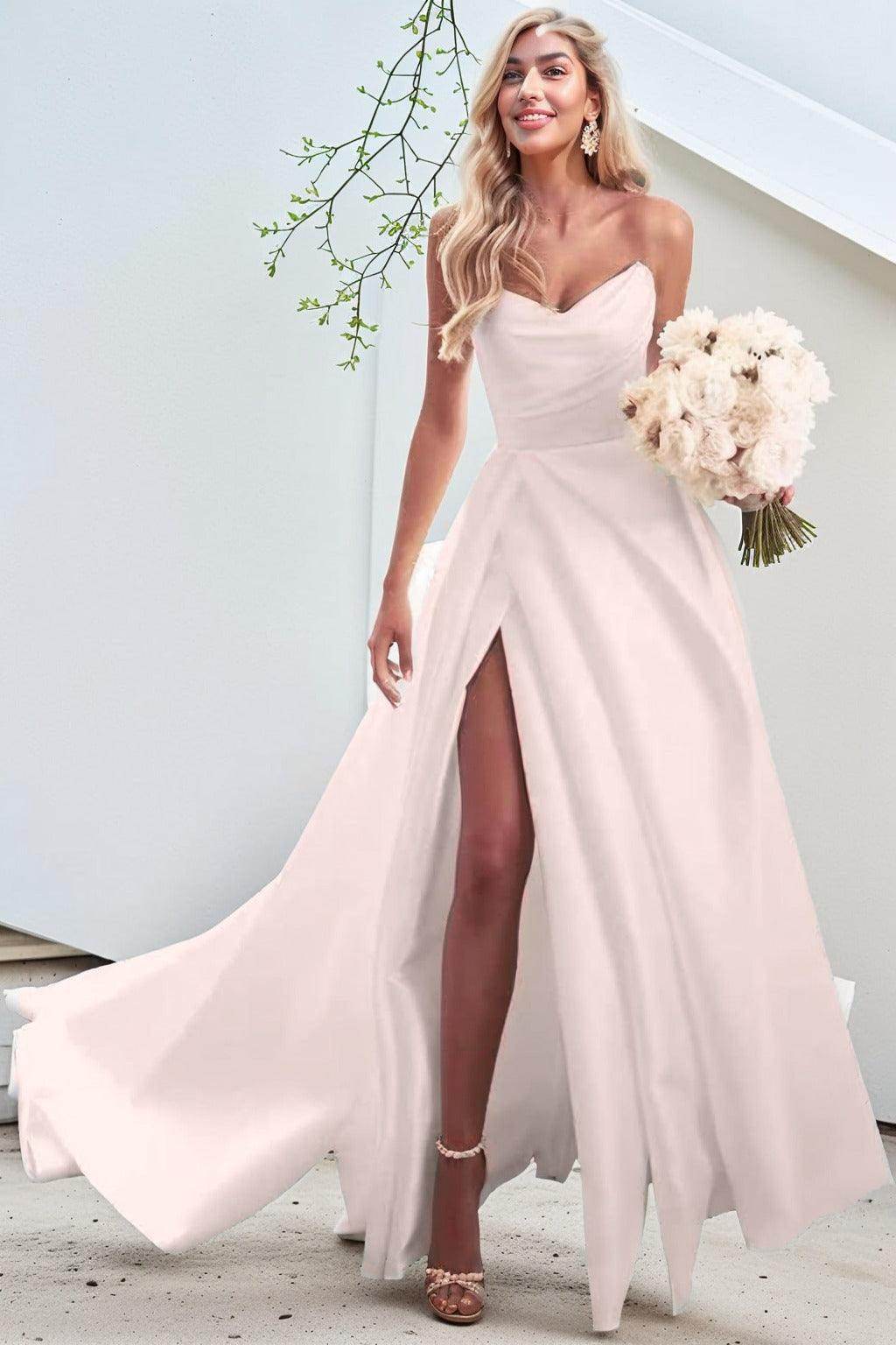 A-Line Court Train Satin Prom Dress CS0423