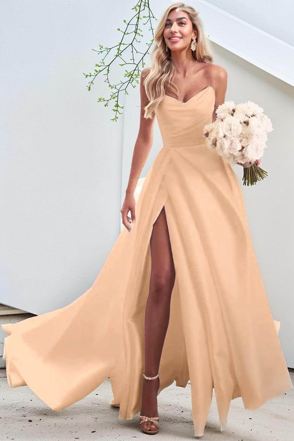 A-Line Court Train Satin Prom Dress CS0423