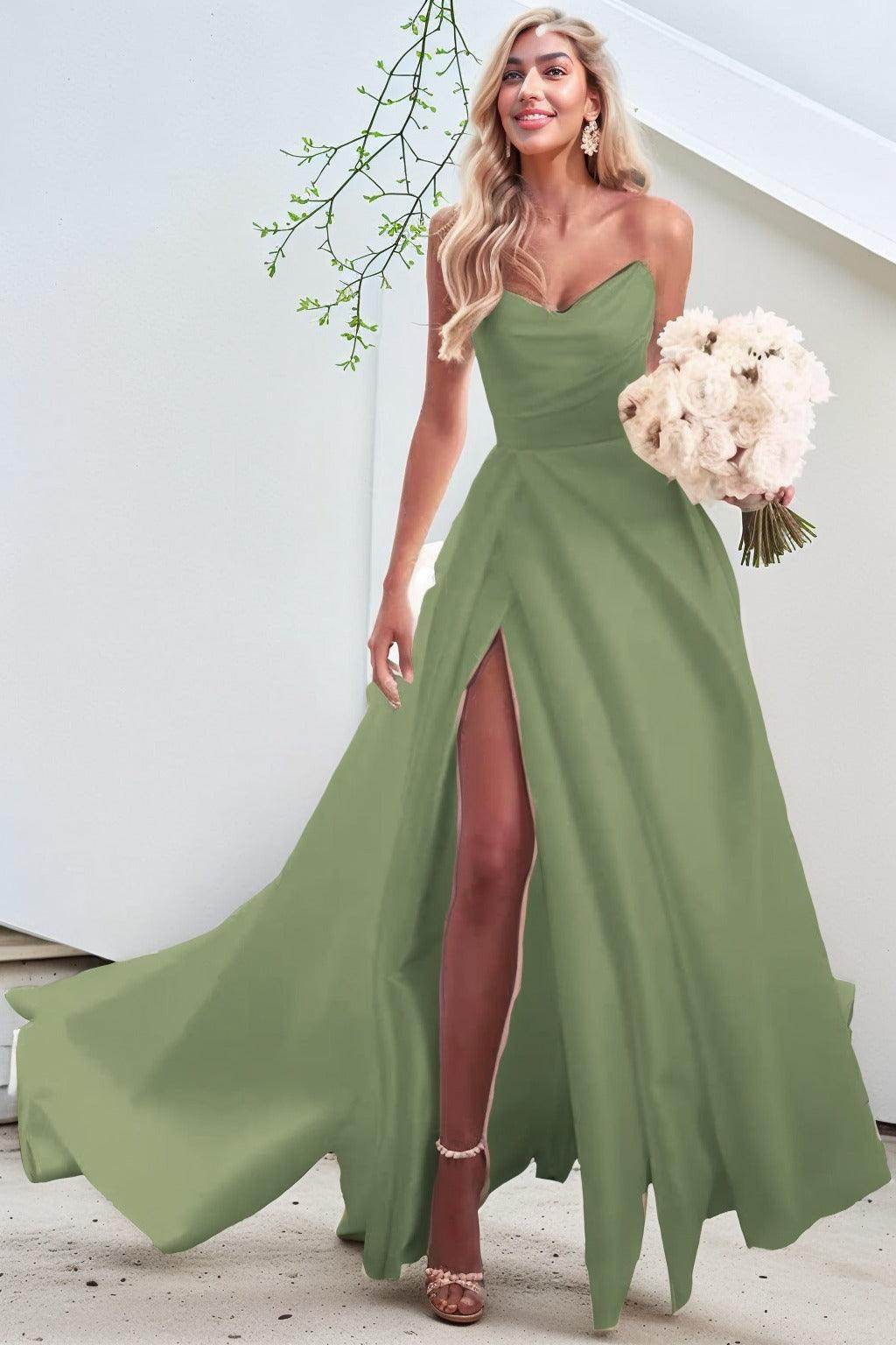 A-Line Court Train Satin Prom Dress CS0423