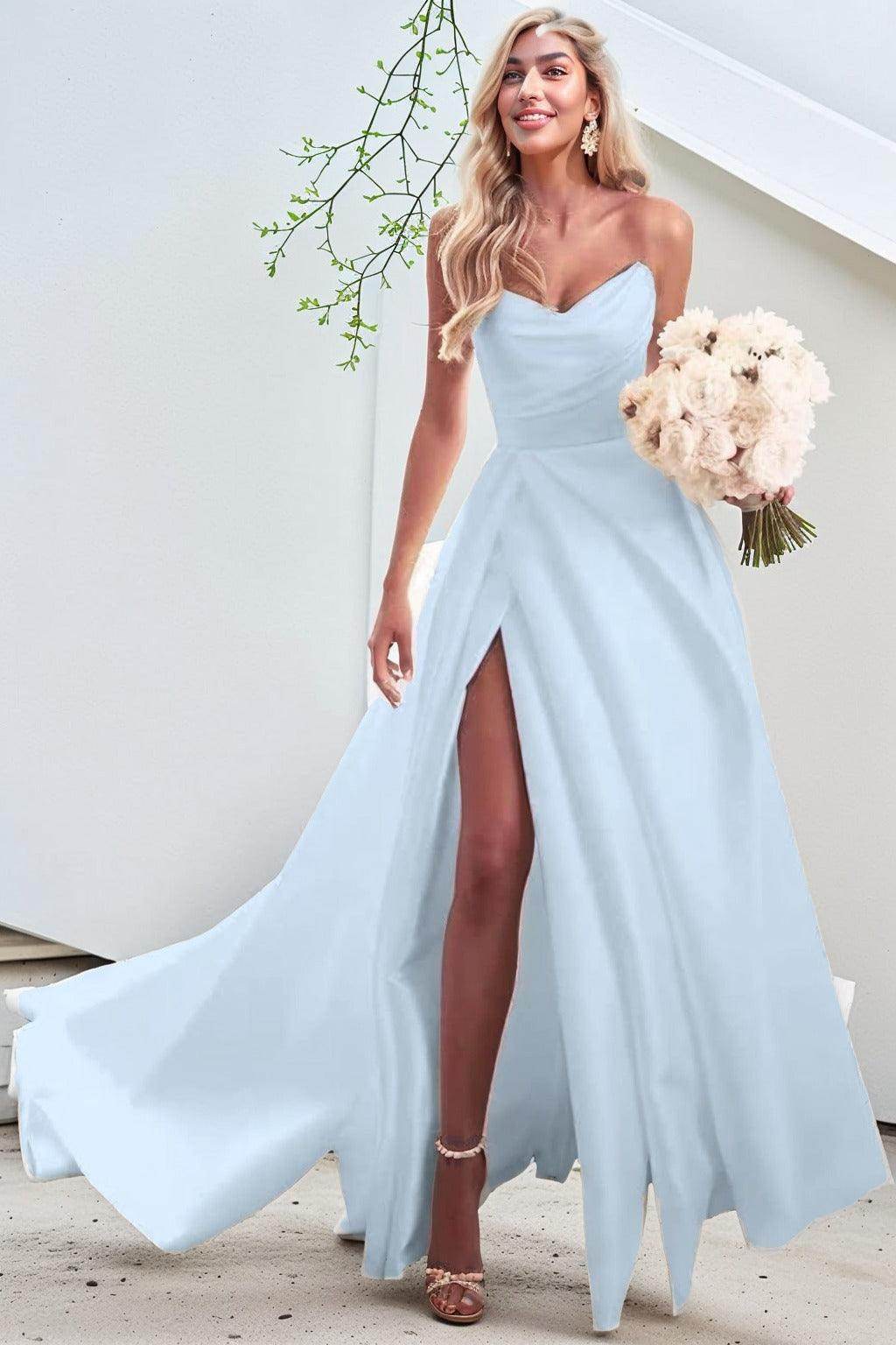 A-Line Court Train Satin Prom Dress CS0423