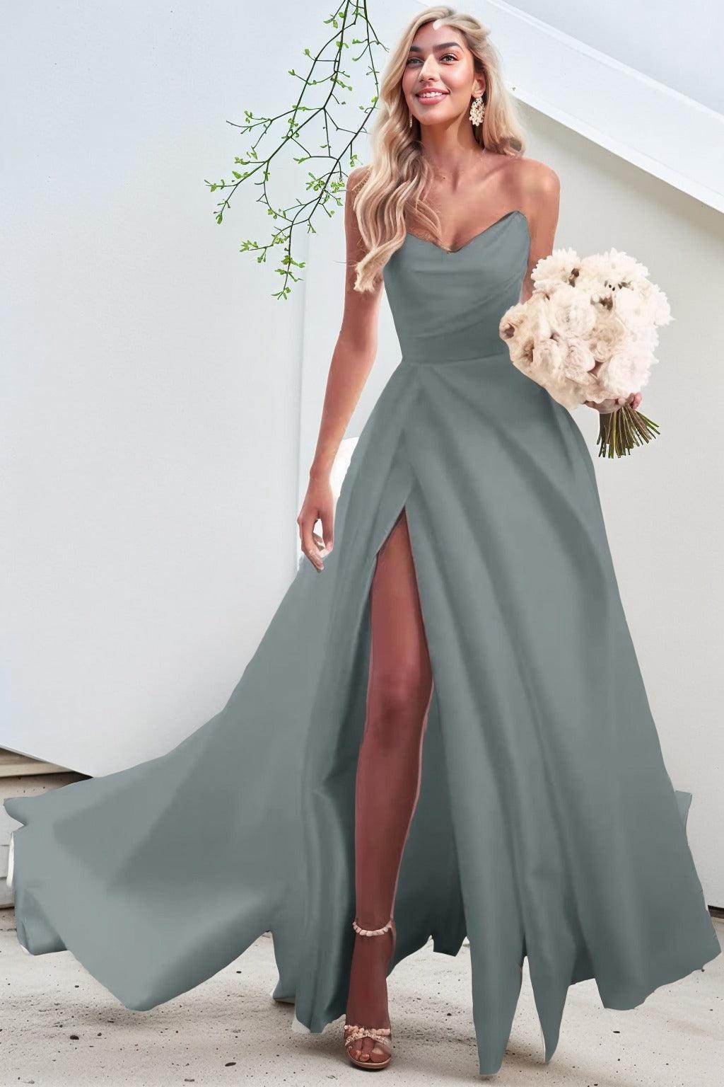 A-Line Court Train Satin Prom Dress CS0423