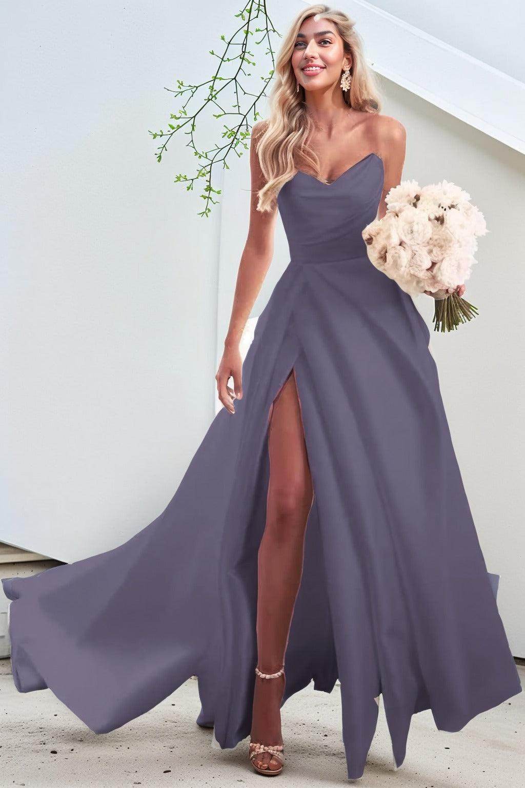 A-Line Court Train Satin Prom Dress CS0423