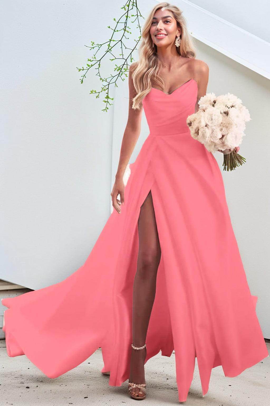 A-Line Court Train Satin Prom Dress CS0423