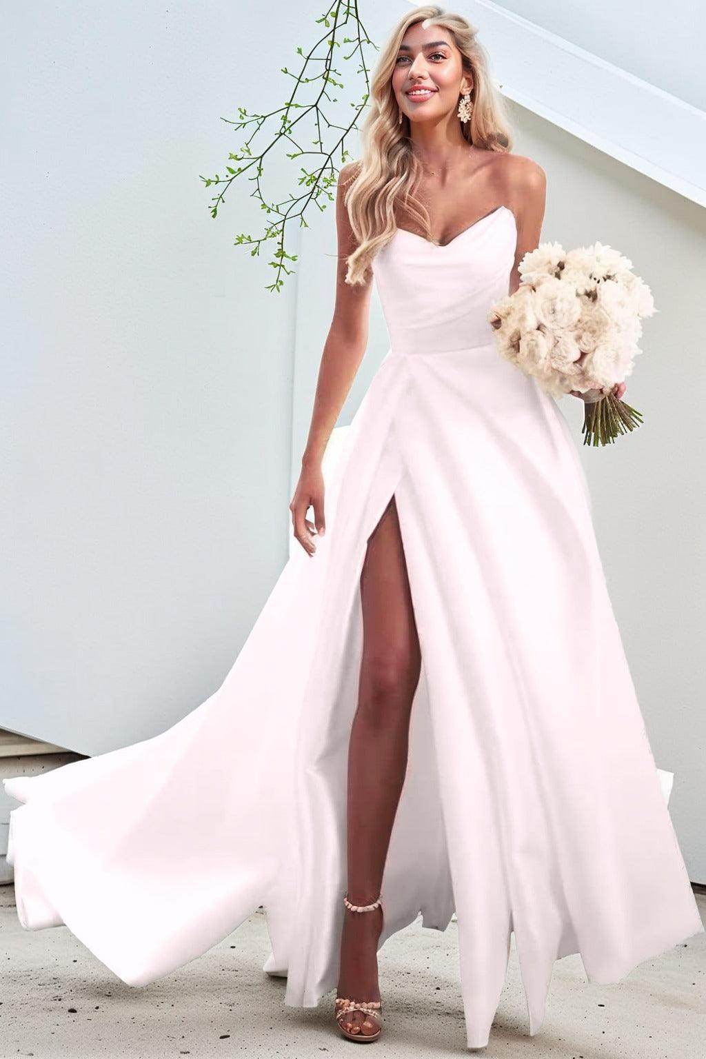 A-Line Court Train Satin Prom Dress CS0423