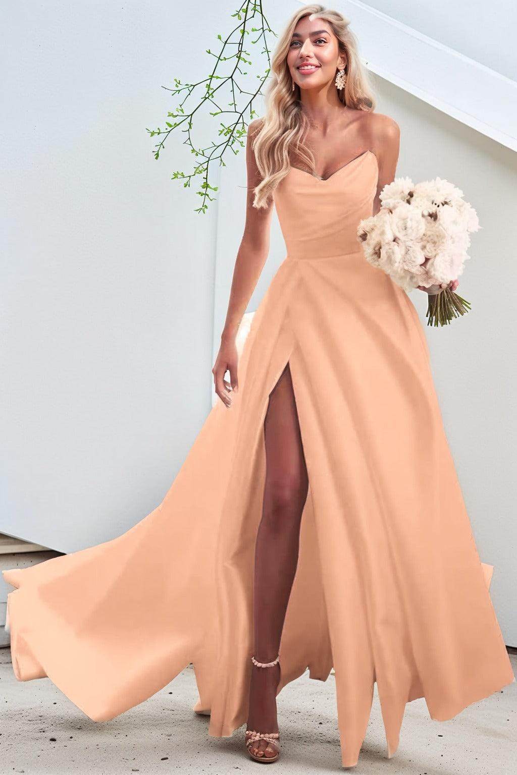 A-Line Court Train Satin Prom Dress CS0423