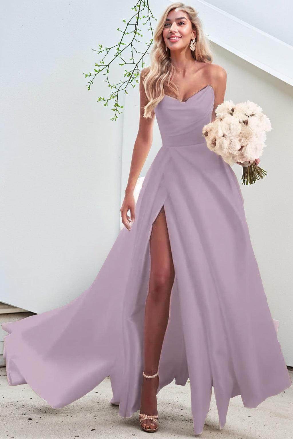 A-Line Court Train Satin Prom Dress CS0423