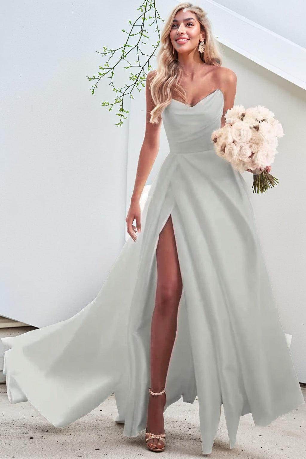 A-Line Court Train Satin Prom Dress CS0423