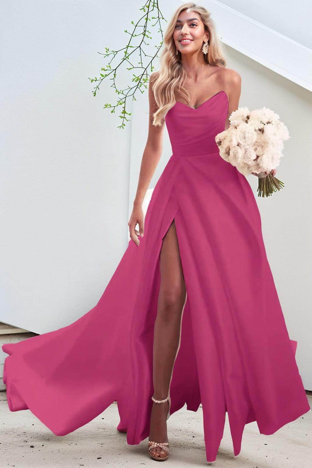 A-Line Court Train Satin Prom Dress CS0423