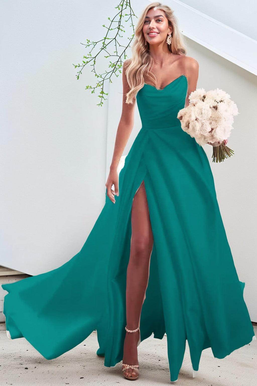 A-Line Court Train Satin Prom Dress CS0423