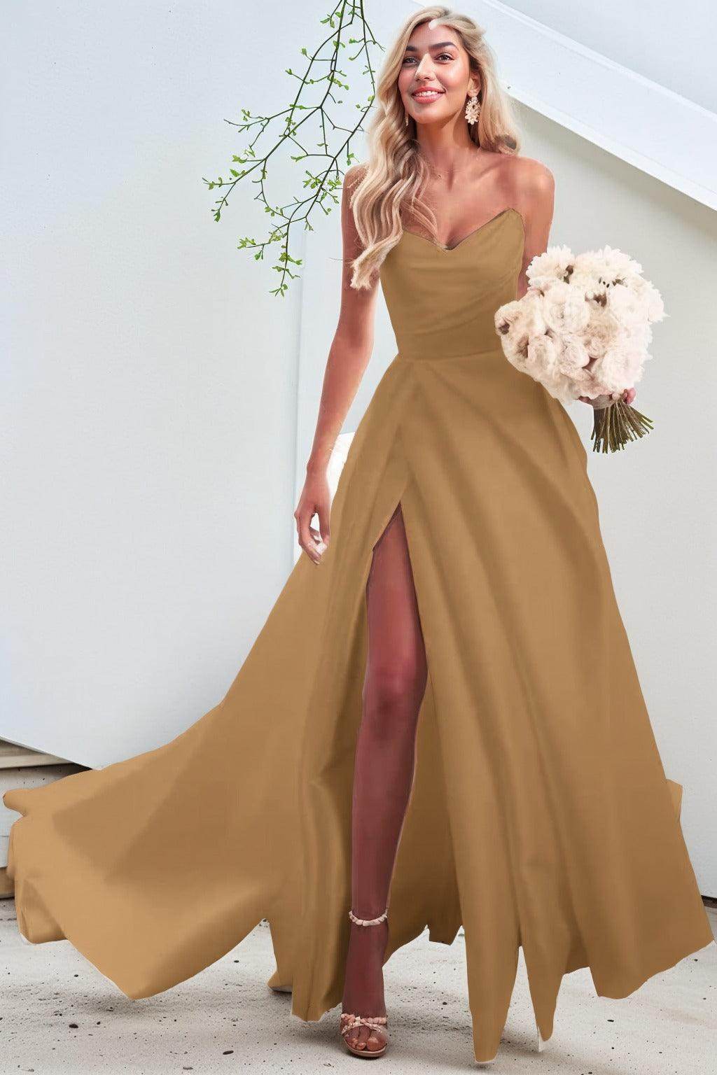 A-Line Court Train Satin Prom Dress CS0423