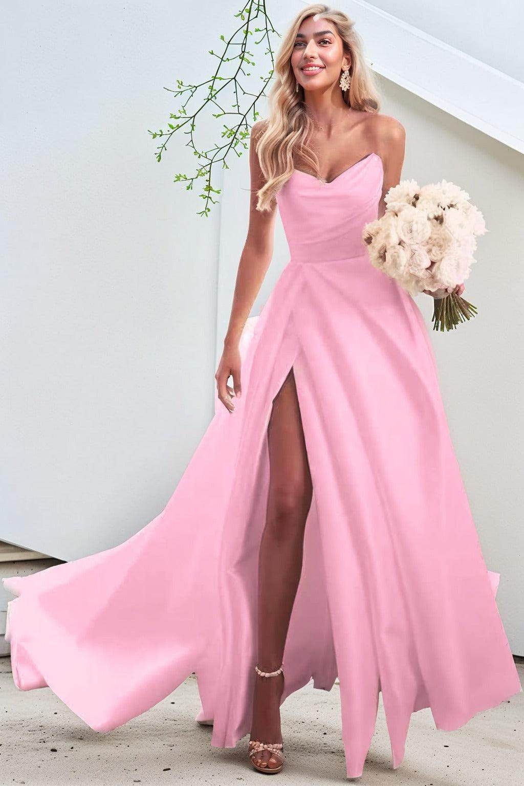 A-Line Court Train Satin Prom Dress CS0423