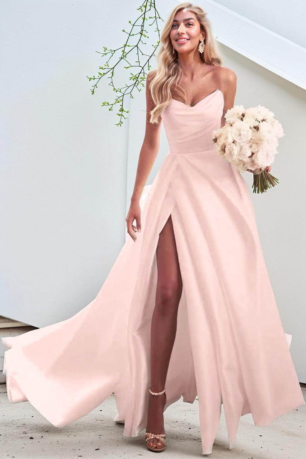A-Line Court Train Satin Prom Dress CS0423