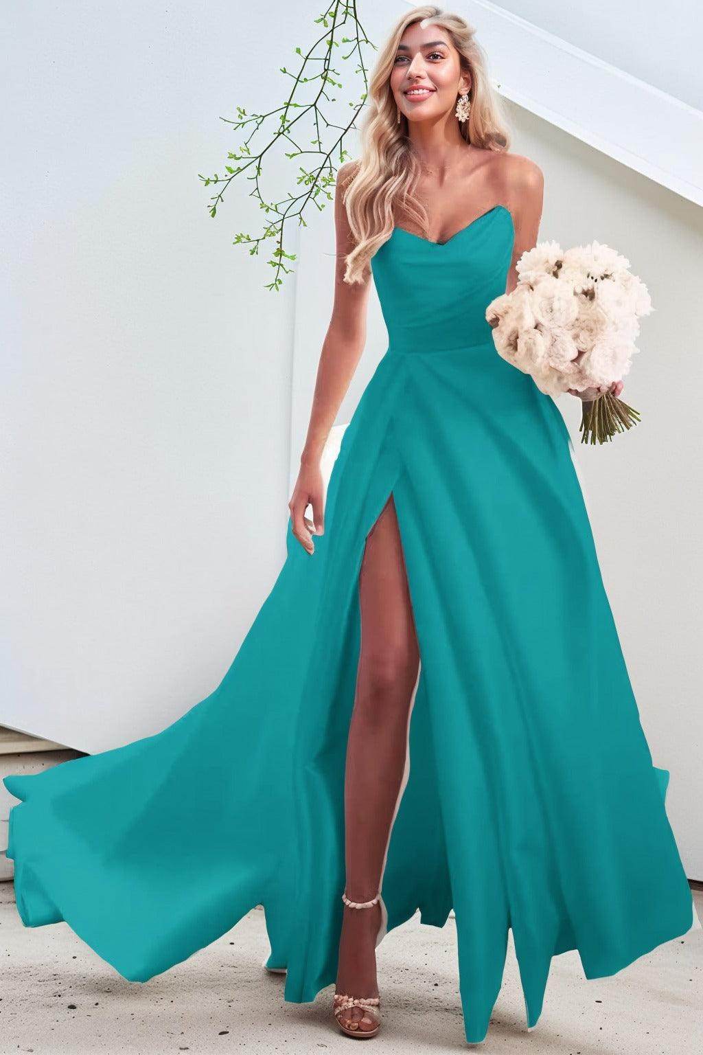 A-Line Court Train Satin Prom Dress CS0423