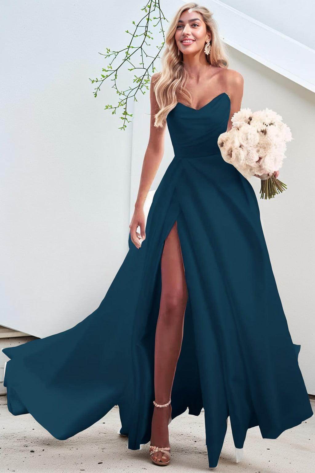 A-Line Court Train Satin Prom Dress CS0423