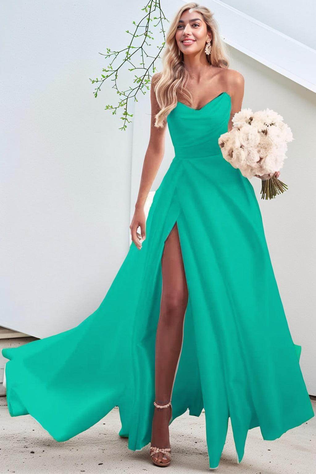 A-Line Court Train Satin Prom Dress CS0423
