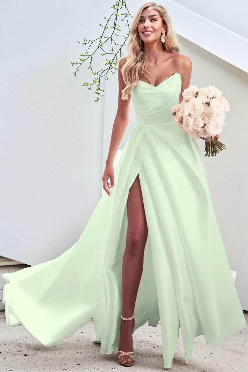 A-Line Court Train Satin Prom Dress CS0423