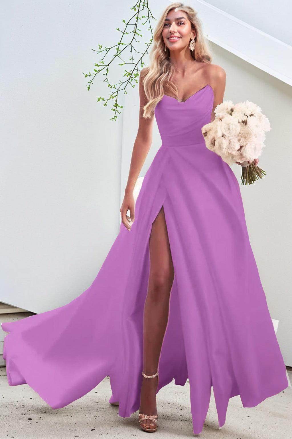A-Line Court Train Satin Prom Dress CS0423