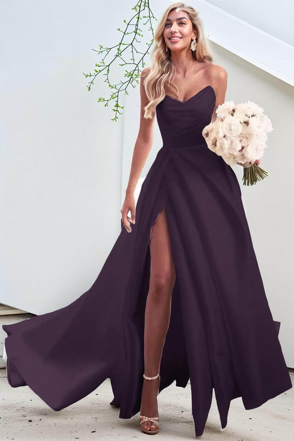 A-Line Court Train Satin Prom Dress CS0423