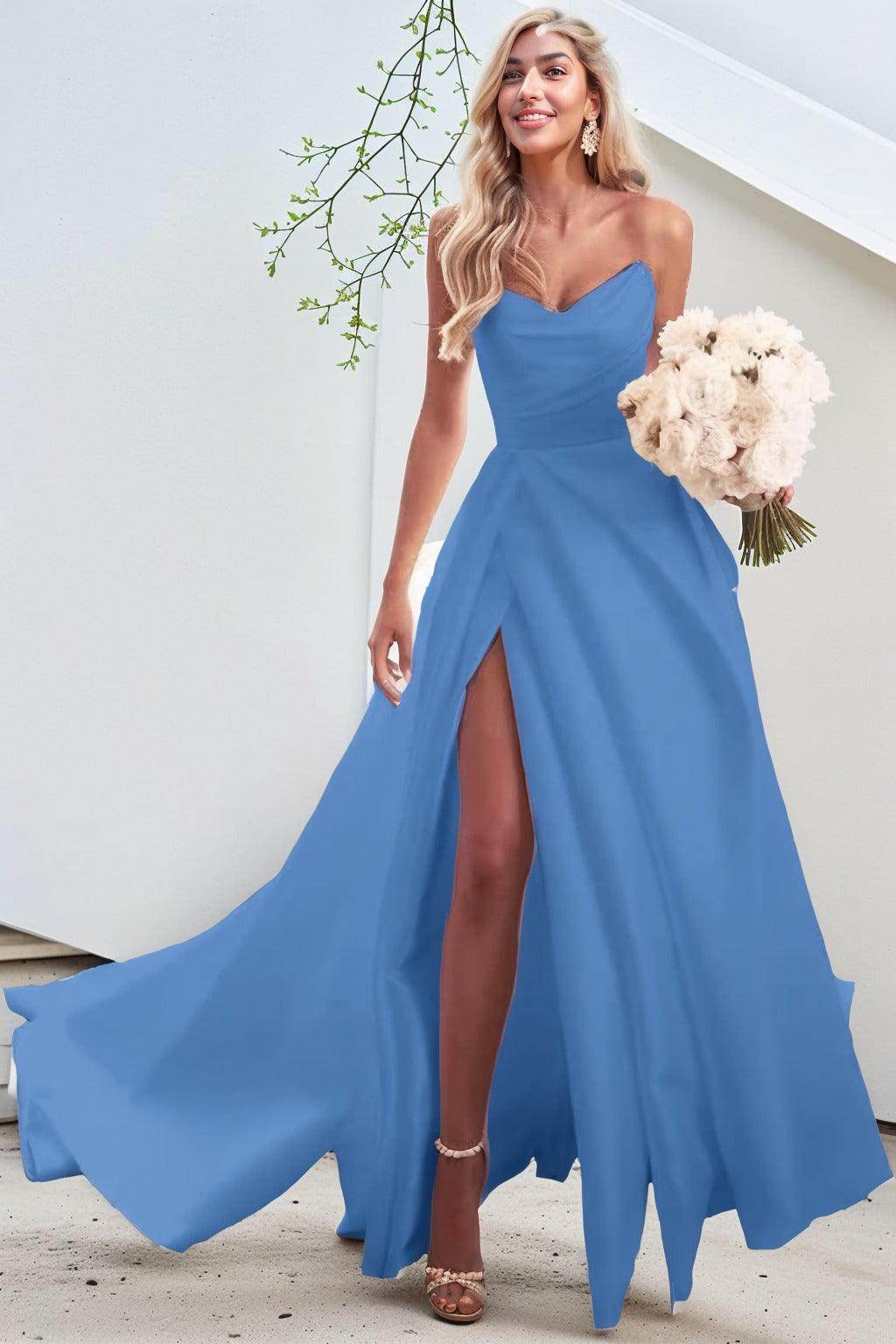 A-Line Court Train Satin Prom Dress CS0423