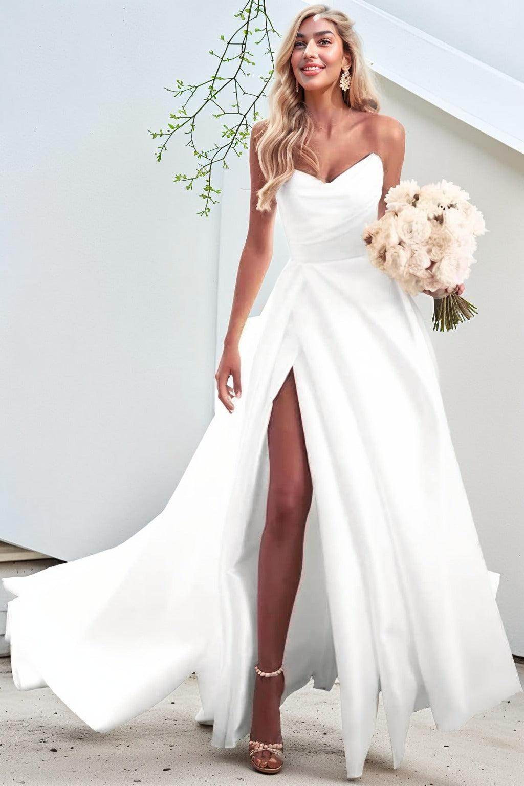 A-Line Court Train Satin Prom Dress CS0423