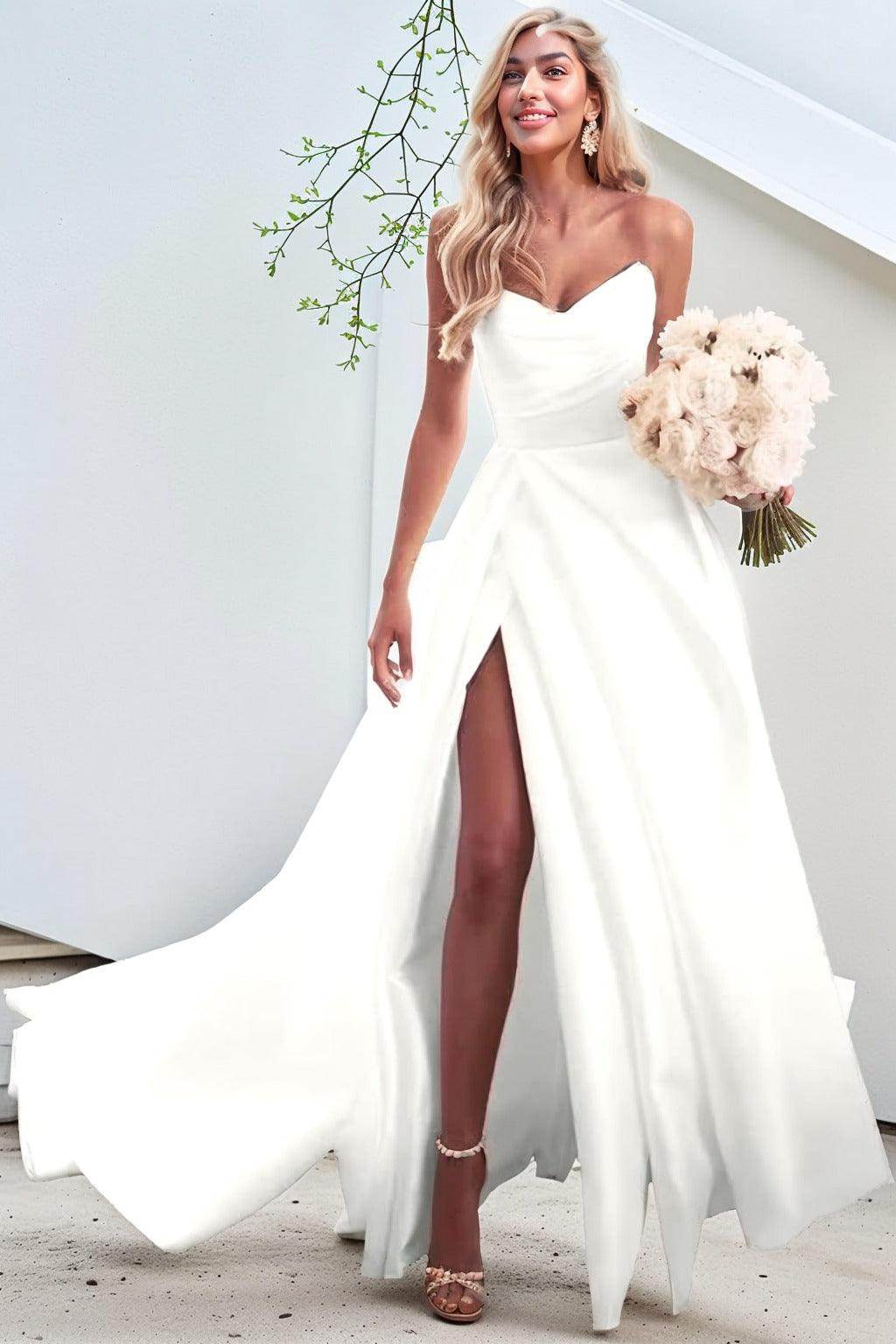 A-Line Court Train Satin Prom Dress CS0423