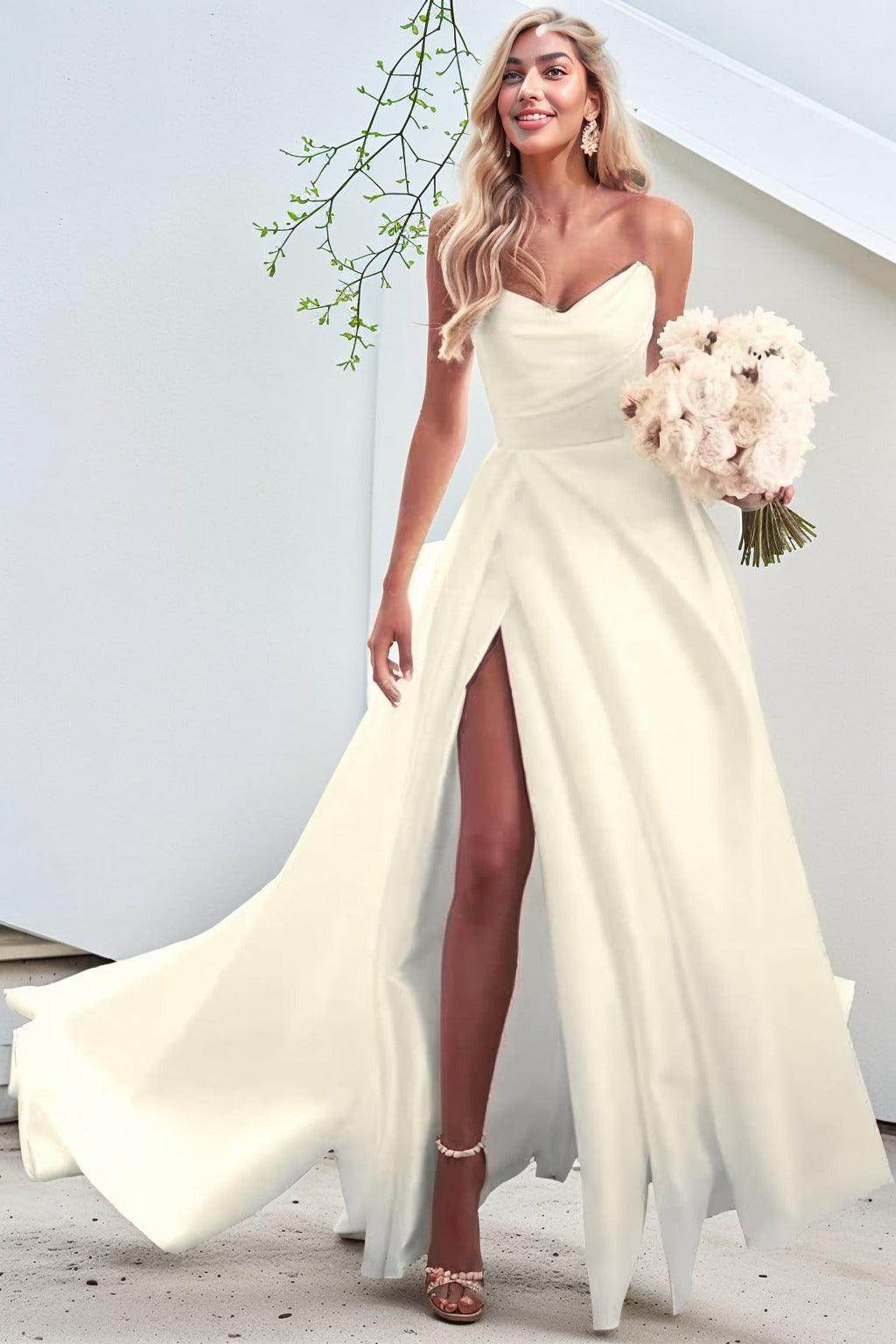 A-Line Court Train Satin Prom Dress CS0423
