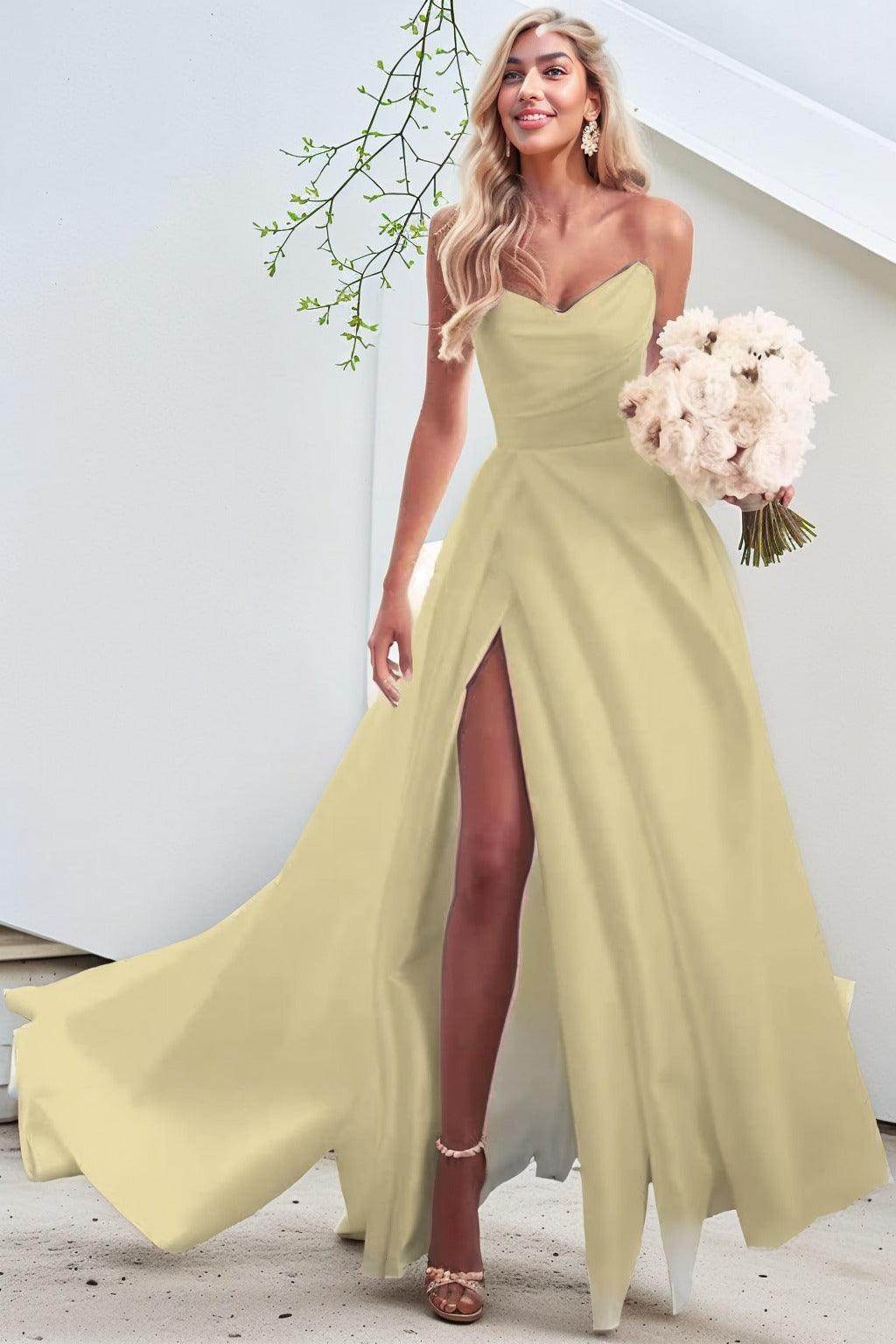 A-Line Court Train Satin Prom Dress CS0423