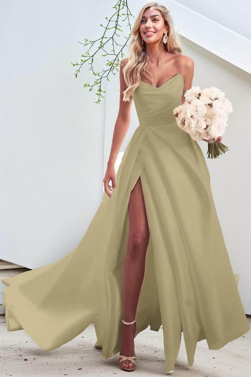 A-Line Court Train Satin Prom Dress CS0423